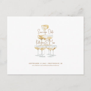 Goldtext Champagner-Turm Rette unser Date II Postkarte
