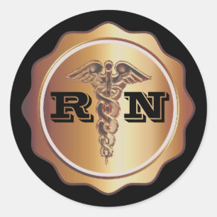 Goldtone Caduceus RN-Krankenschwester   Runder Aufkleber