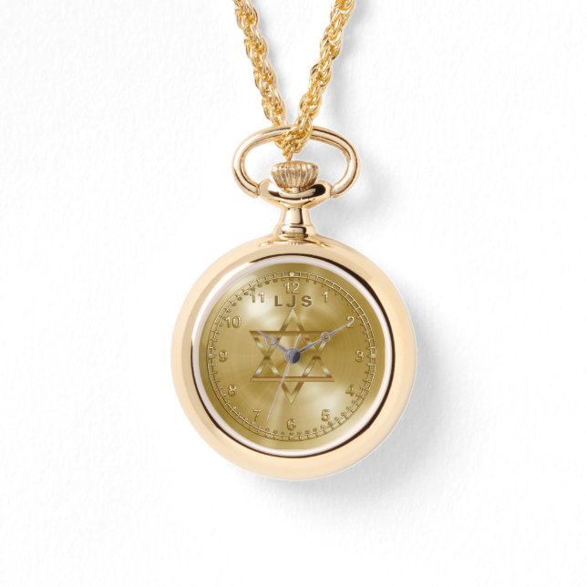 Goldtone Magen David on Satiny Gold - Personalisie Armbanduhr (Vorderseite)