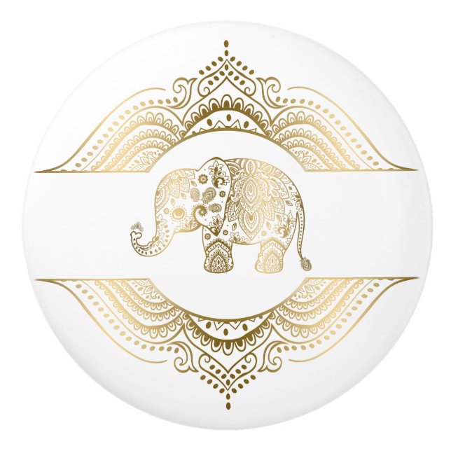 Goldtöne Niedlicher Elefant und Spitze Keramikknauf (Vorderseite)