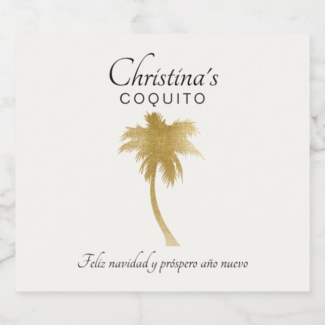 Goldtone Palm Tree Coquito Sticker Alkoholflaschenetikett (Einzelnes Label)