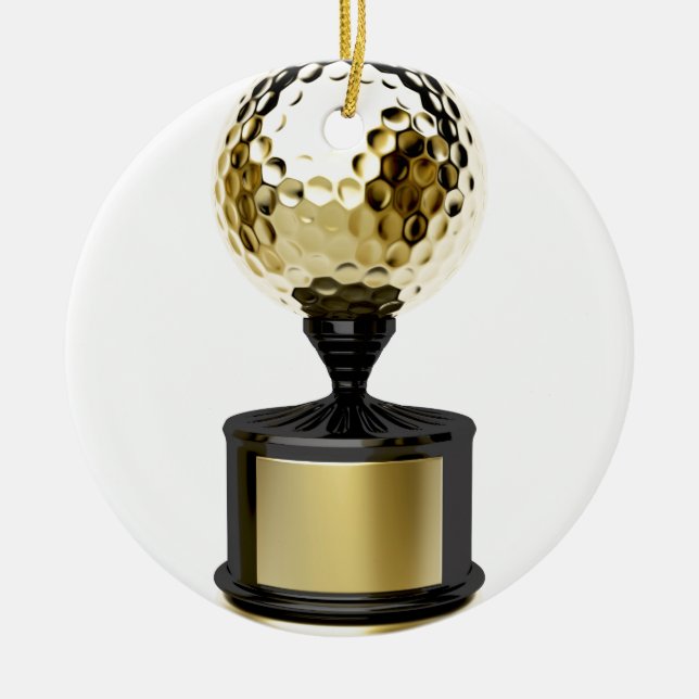 Goldtrophäe mit Golfball Keramikornament (Vorne)
