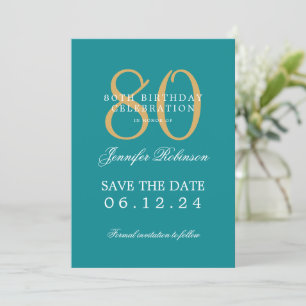 Goldtürkis 80. Geburtstag Save the Date Details Einladung