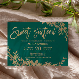 Goldtypografie Blatt Blumengrün, süß 16 Einladung