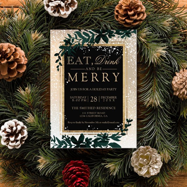 Goldtypografie Blattschnee elegant essen Weihnacht Einladung (Von Creator hochgeladen)