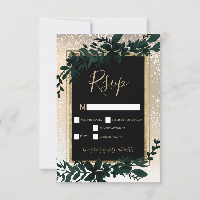Goldtypografie-Blattschneeelegante Winterschneezei RSVP Karte (Vorderseite)