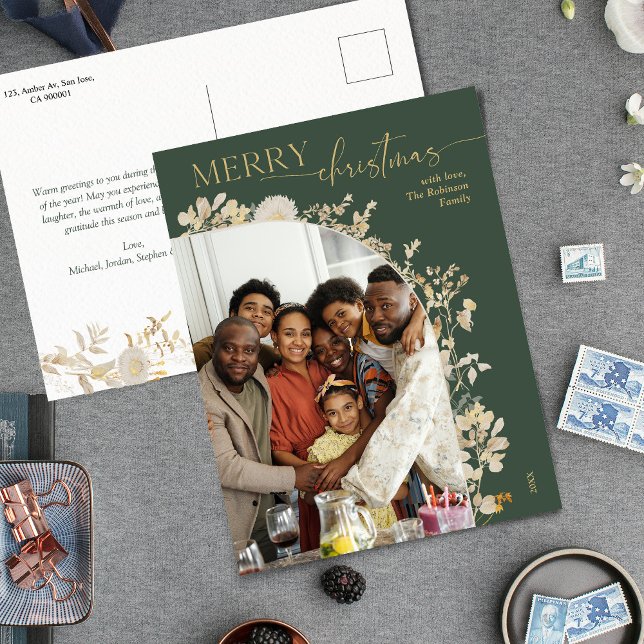 Goldtypografie Blumengrün Foto Weihnachten (Von Creator hochgeladen)