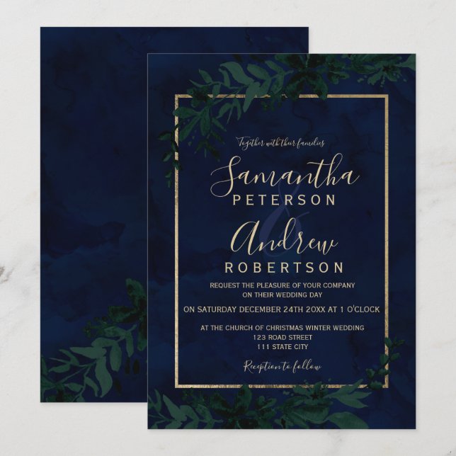 Goldtypografie Blumenseelenhochzeit Einladung (Vorne/Hinten)
