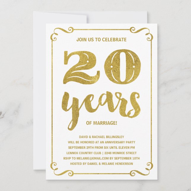 Goldtypografie | Imitate - 20-jähriges Jubiläum Einladung (Vorderseite)