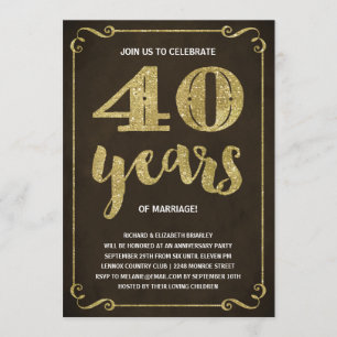 Goldtypografie   Imitate Foil 40 Jahre Jubiläum Einladung