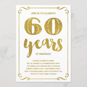 Goldtypografie   Imitate Foil 60 Jahre Jubiläum Einladung