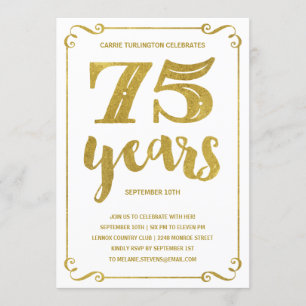 Goldtypografie Imitats Foil 75. Geburtstagsparty Einladung
