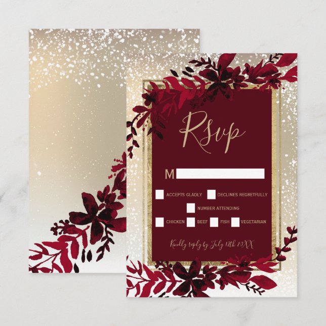 Goldtypografie Rothaarschnee-uAwg RSVP Karte (Vorne/Hinten)