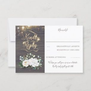 Goldtypografie Rustikale Hochzeit im Herbst UAWG RSVP Karte