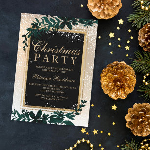 goldtypografischer Blattschnee elegant Weihnachten Einladung