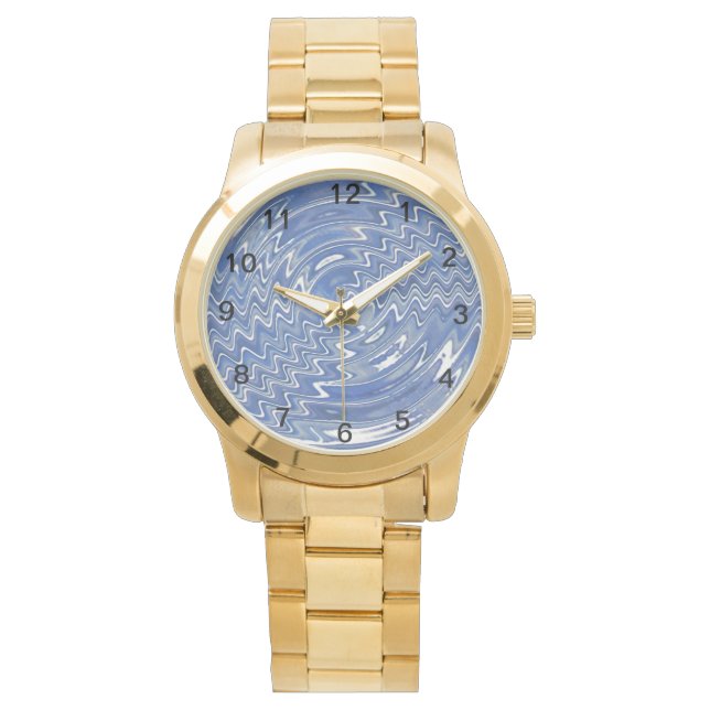 Golduhr der Frauen mit blauem psychedelischem Must Armbanduhr (Vorderseite)