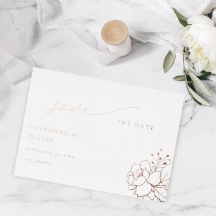 Goldumrandete Floral Weiße & Save the Date Folieneinladung