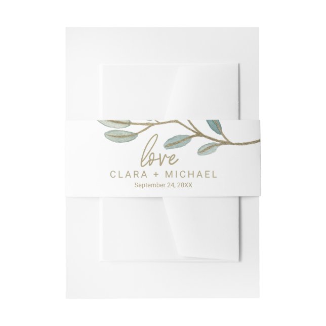 Goldvene Eucalyptus Wedding Invitation Bly Band (Vorderseite Beispiel)