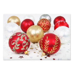 Goldverzierungen, Rote Ornamente, Weihnachten, Gli Fotodruck