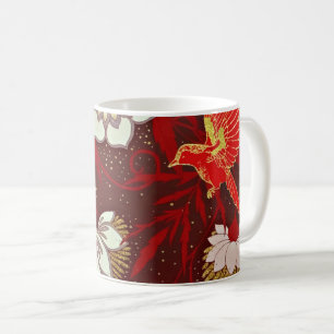 Goldvogel-Blumen-Glitzer Burgunders roter Kaffeetasse