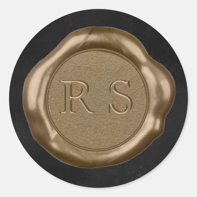 Goldwachs-Siegel-Aufkleber-Monogramm auf Holzkohle Runder Aufkleber (Vorderseite)