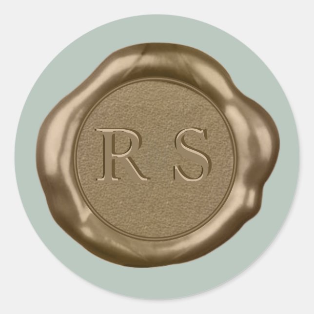 Goldwachs-Siegel-Aufkleber-Monogramm auf Salbei gr Runder Aufkleber (Vorderseite)