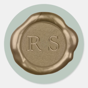 Goldwachs-Siegel-Aufkleber-Monogramm auf Salbei gr Runder Aufkleber