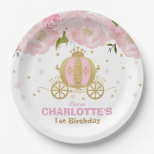 Goldwagen Prinzessin-Birthday Party Floral Pink Pappteller