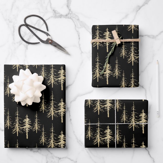Goldwald knarrend, spruce spruce Tree Forest Geschenkpapier Set (Vorderseite)
