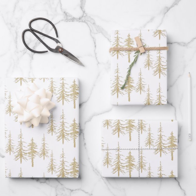 Goldwald knarrend, spruce spruce Tree Forest Geschenkpapier Set (Vorderseite)