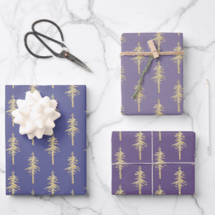 Goldwald Pine Tree Forest Mulberry Lila Geschenkpapier Set