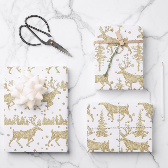 Goldwaldsteg Spruce Tree Wald Schnee Weiß Geschenkpapier Set (Vorderseite)