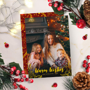 Goldwärme wünscht Winter-Blätter Foto Weihnachten Einladung