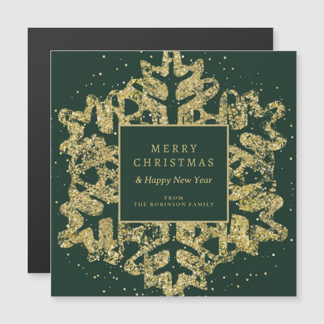 Goldweihnachtlicher Glitzer Snowflake Corporate Gr Magnetkarte (Vorne/Hinten)