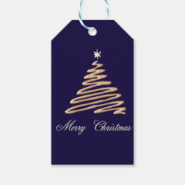 Goldweihnachtsbaum auf dem Hintergrund der Marine Geschenkanhänger