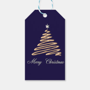 Goldweihnachtsbaum auf dem Hintergrund der Marine Geschenkanhänger