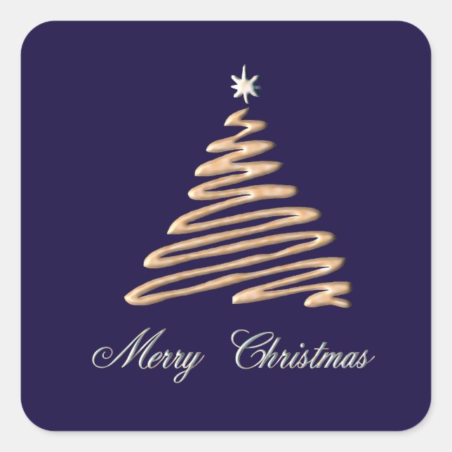 Goldweihnachtsbaum auf dem Hintergrund der Marine Quadratischer Aufkleber (Vorderseite)