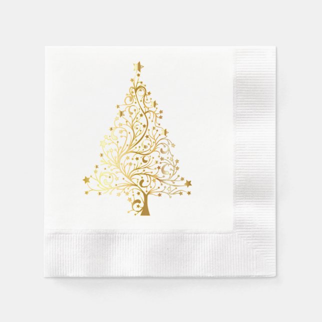 Goldweihnachtsbaum Cocktail Serviette (Vorderseite)