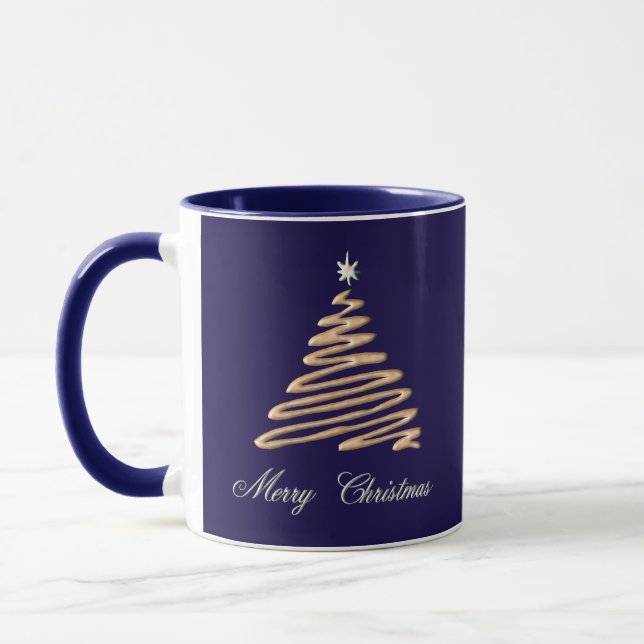 Goldweihnachtsbaum mit frohen Weihnachten Tasse (Links)