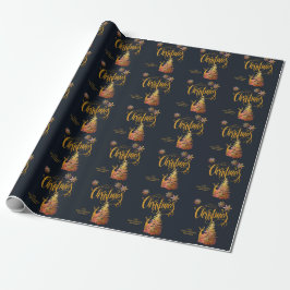 Goldweihnachtsbaum und Hirsch Dunkelblau Personali Geschenkpapier