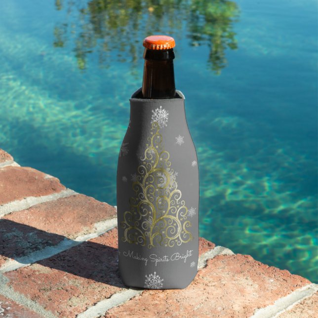 Goldweihnachtsbaum und Schneeflocken Flasche Coole Flaschenkühler (In Situ Pool)