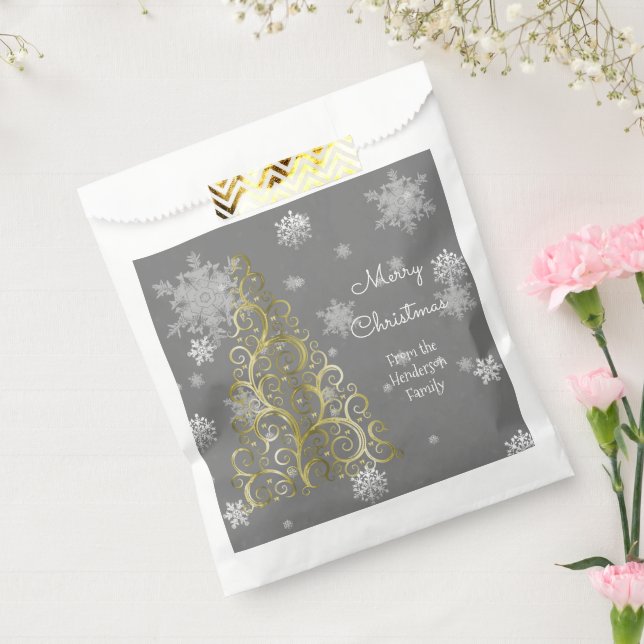 Goldweihnachtsbaum und Schneeflocken Fvor-Tasche Geschenktütchen (Versiegelt)