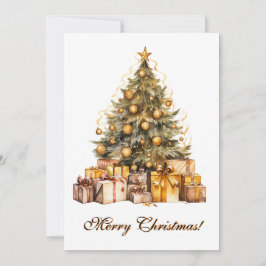 Goldweihnachtsbaum Wasserfarben Kunst Feiertagskarte