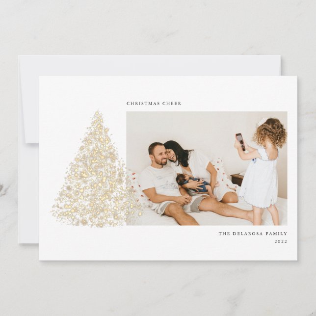 Goldweihnachtsbaum Zwei Foto Feiertagskarte (Vorderseite)