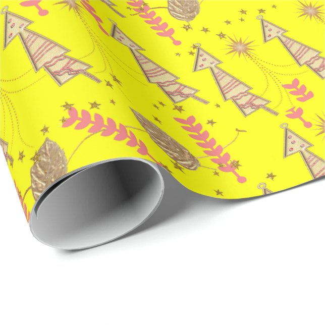 Goldweihnachtsbäume wackeln Papier gelb Geschenkpapier (Rolleneckpunkt)