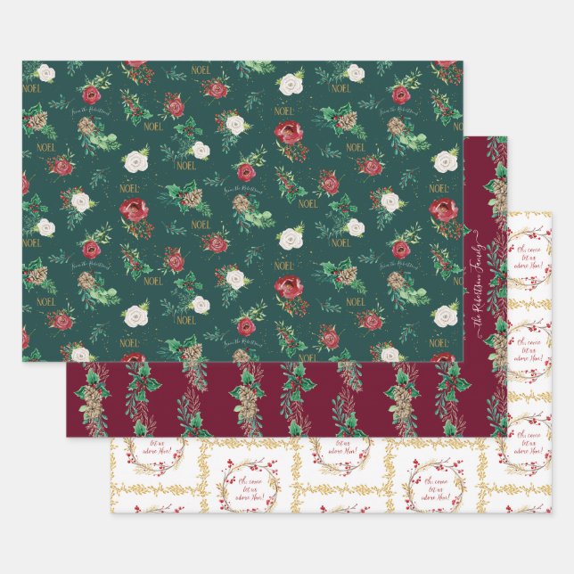 Goldweihnachtsfamilie Rotes Grün Geschenkpapier Set (Set)