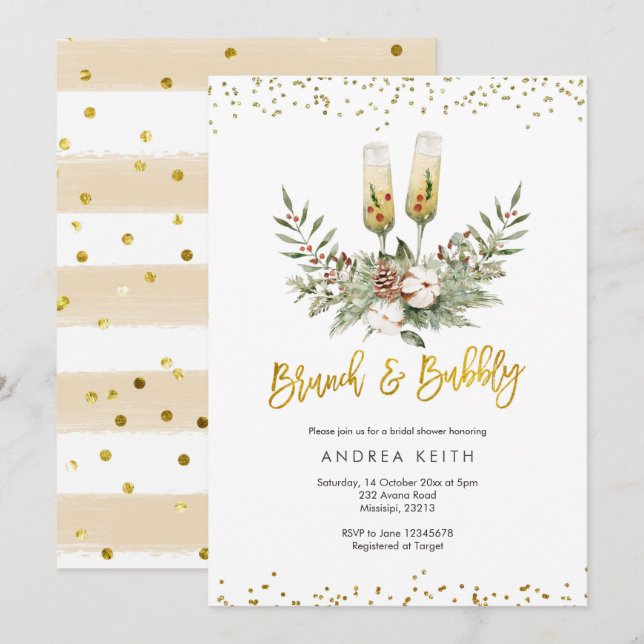 Goldweihnachtsfeier und Bubbly-Brautparty Einladung (Vorne/Hinten)
