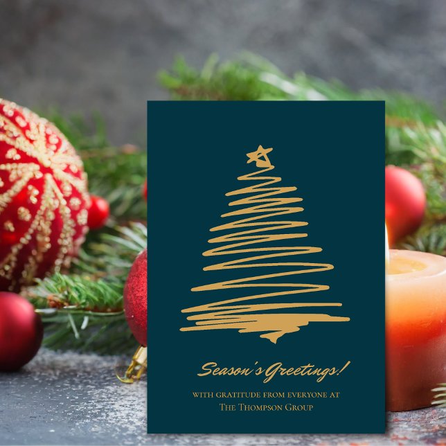 Goldweihnachtsgeschäft für Frohe Festtage Feiertagskarte (Gold Christmas Tree Seasons Greetings Business Holiday Card)