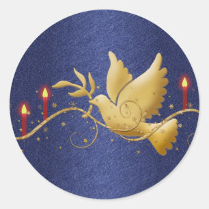 Goldweihnachtstauben-Friedenskerzen Runder Aufkleber