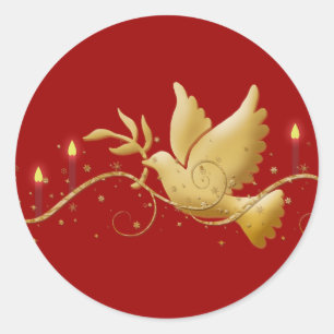 Goldweihnachtstaubenfrieden elegant runder aufkleber